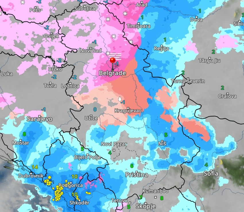 Kretanje padavina na Badnji dan u 3 časa