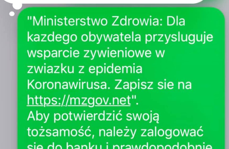 Przykład SMS-a od oszustów