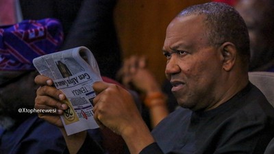 Labour Party presidential candidate, Peter Obi, attends proceedings at the presidential election petition tribunal in Abuja. [Twitter:@AlwaysJayjam]