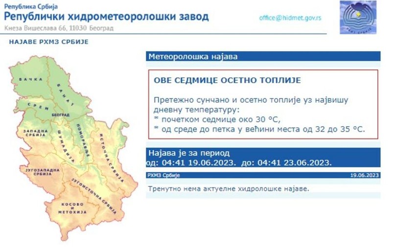 Ove nedelje prosečna temperatura u Srbiji 30 stepeni