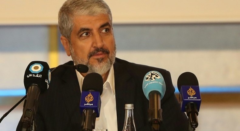 Exiled Hamas chief Khaled Meshaal speaks in the Qatari capital, Doha on May 1, 2017