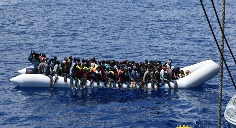 An Italian Navy picture of migrants rescued off the coast of Libya on June 23, 2016 