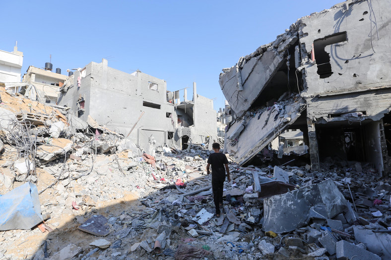 Krajobraz w Strefie Gazy po eskalacji konfliktu Izrael-Hamas. 25 października 2023 r.