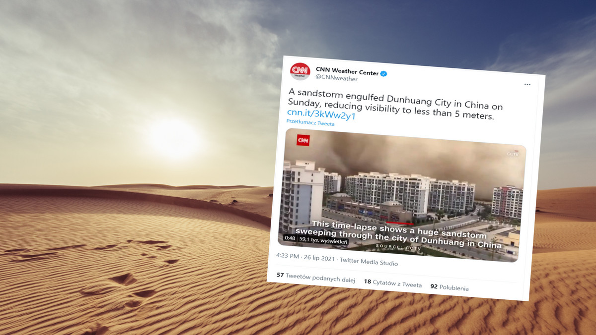 Potężna burza piaskowa w Chinach nagrana przez kamery