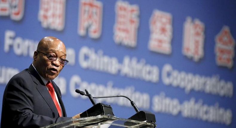 South Africa's President Jacob Zuma speaks during a Forum on China-Africa Cooperation in Sandton, Johannesburg, December 4, 2015. REUTERS/Siphiwe Sibeko