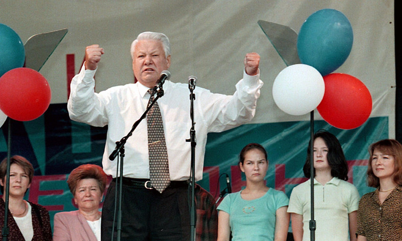 Prezydent Rosji Borys Jelcyn podczas kampanii wyborczej (01.06.1999)