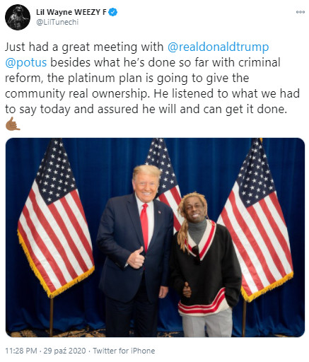 Lil Wayne na Twitterze po spotkaniu z Donaldem Trumpem w październiku 2020