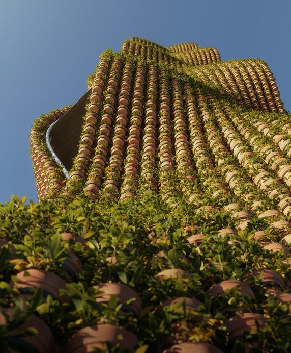 Wieża widokowa pokryta tysiącami doniczek. Rośliny podleją drony! 
