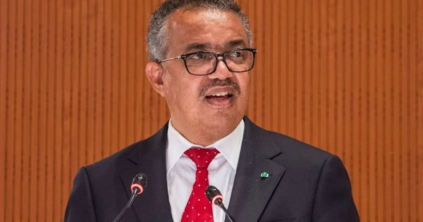 World Health Organisation (WHO) Director-General Tedros Adhanom Ghebreyesus delivers a speech on the opening day of 75th World Health Assembly of the World Health Organisation (WHO) in Geneva on May 22, 2022. (Photo by JEAN-GUY PYTHON/AFP via Getty Images)