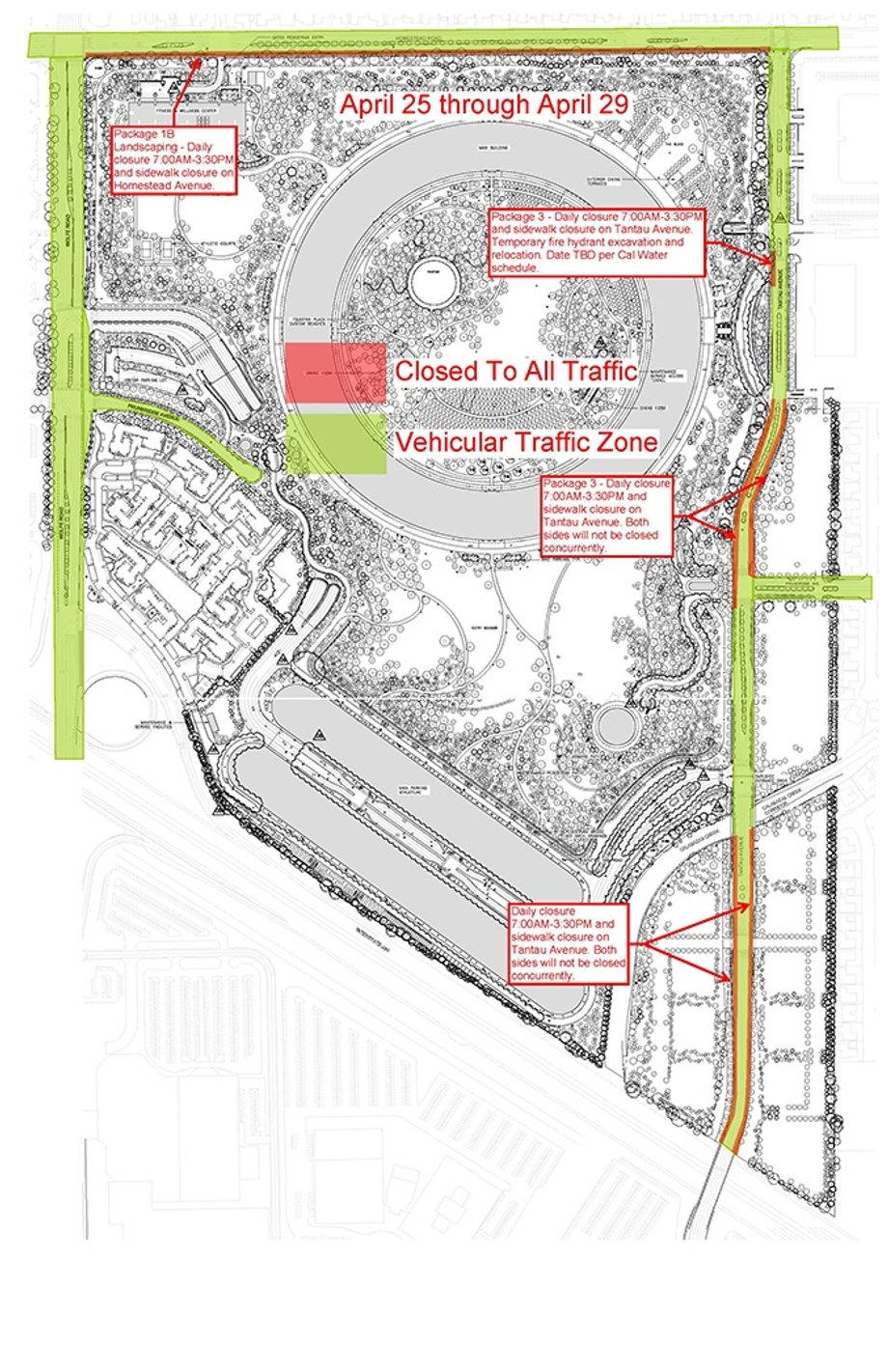 Recent road closings around Apple Campus 2.