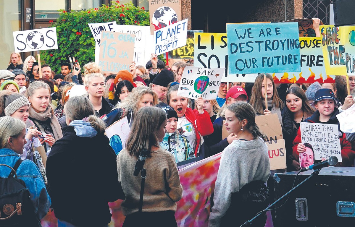 Młodzi uczestnicy strajku klimatycznego.Turku, 27 września 2019 r.