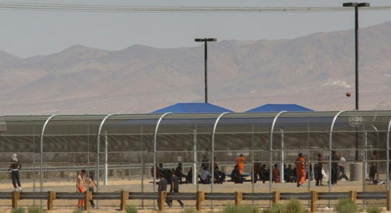 Imprisoned immigrants pictured at the US Immigration and Customs Enforcement (ICE) Adelanto Detention Facility in Adelanto, California on September 6, 2016