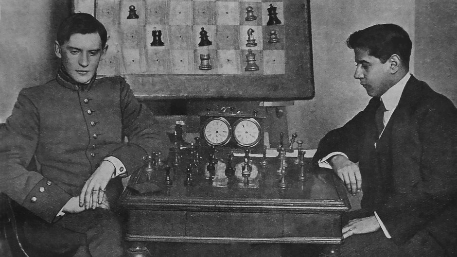 Aleksander Alechin i José Capablanca w trakcie turnieju, 1914 r.