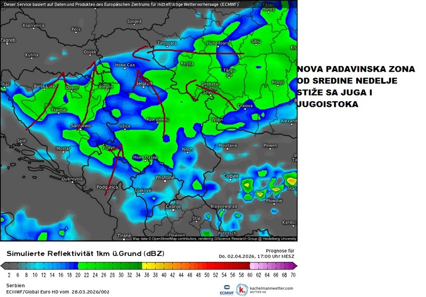 Od sredine sledeće nedelje stiže nova padavinska zona