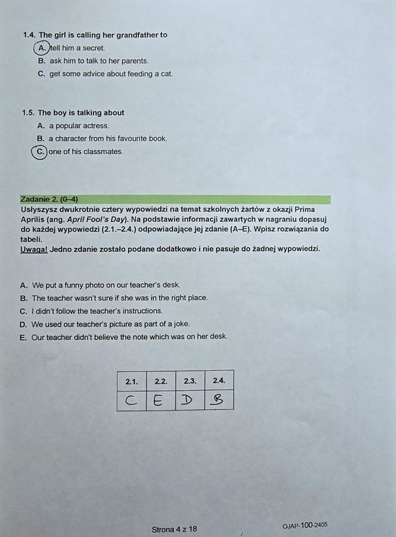 Egzamin ósmoklasisty 2024. Arkusze z języków obcych nowożytnych. Zadania 1 i 2