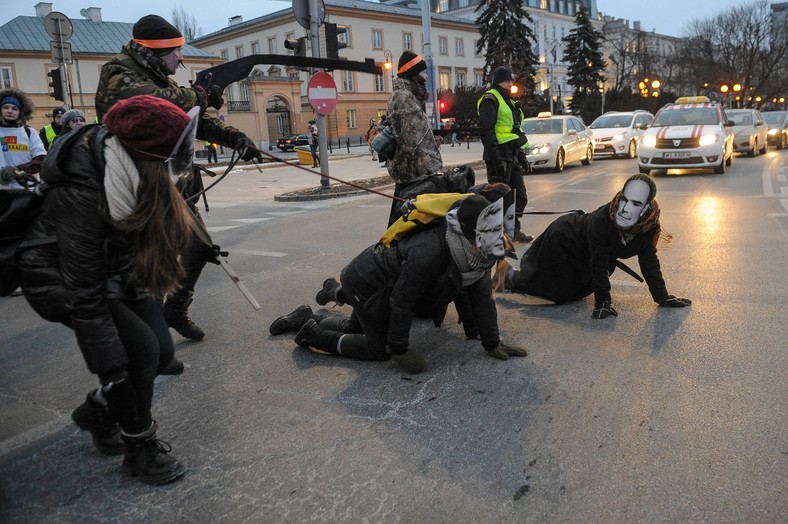 Protest przeciwników nowelizacji Prawa łowieckiego - luty 2018 r. w Warszawie