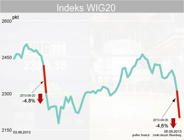 5 września 2013 indeks WIG20 zanotował największy spadek od 20 czewca