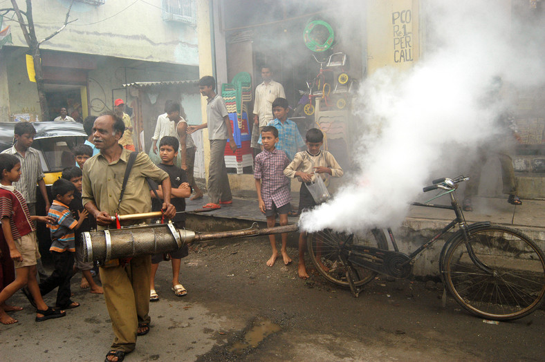 Zwalczanie komarów roznoszących malarię w Mumbaju, Indie