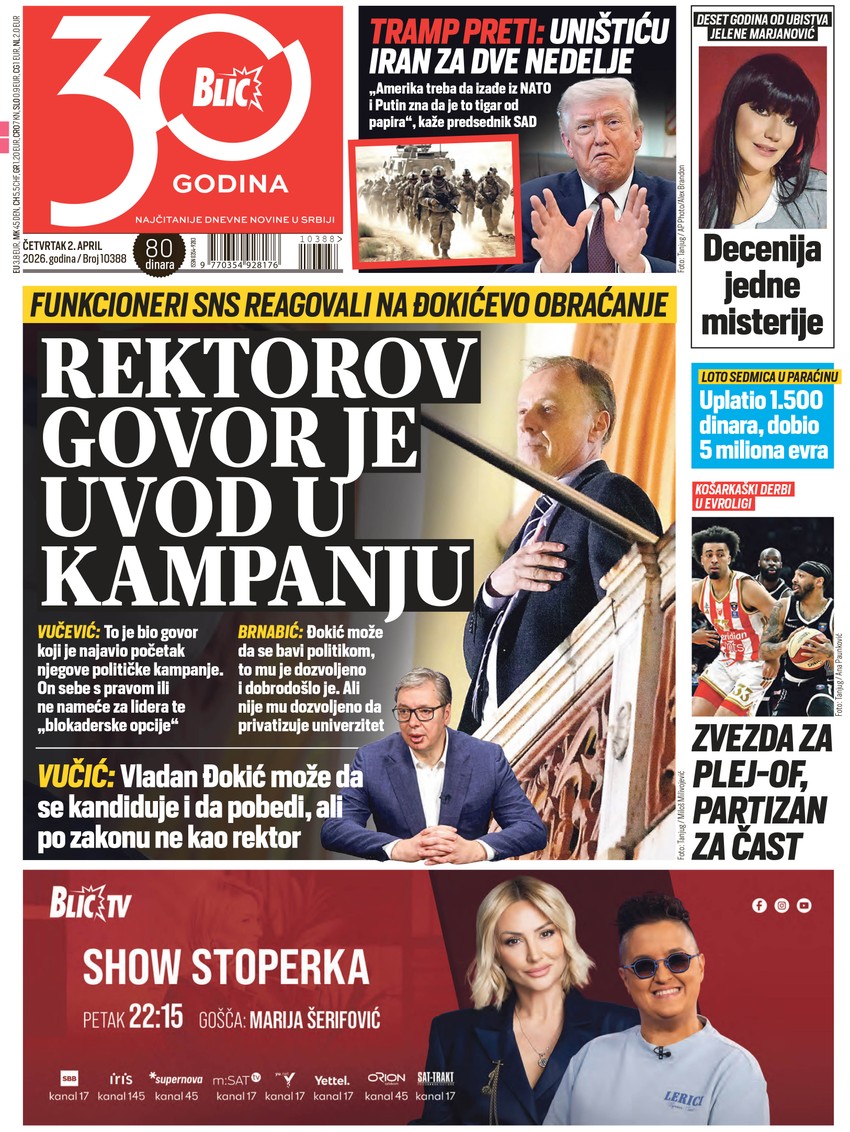 Blic naslovna strana za 02.04