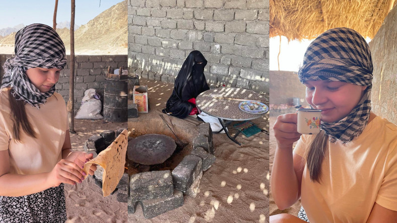 Degustacja chleba i herbaty na pustyni 