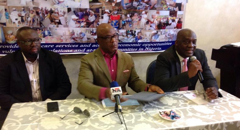 African regional coordinator, Prof. Martin Ike-Muonso, founder, Baywood foundation, Chris Ibe and DG, Nigerian-German Chamber Of Commerce, Gbenga Adebija during a conference in Lagos