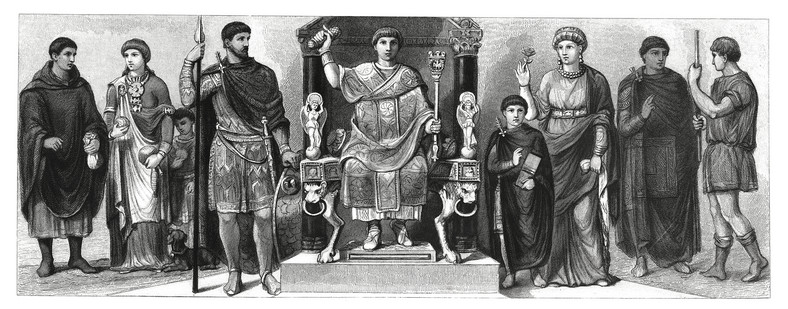 Lud starożytnego Rzymu. Elia Galla Placydia - trzecia od lewej. Po jej prawej stronie - Walentynian III 