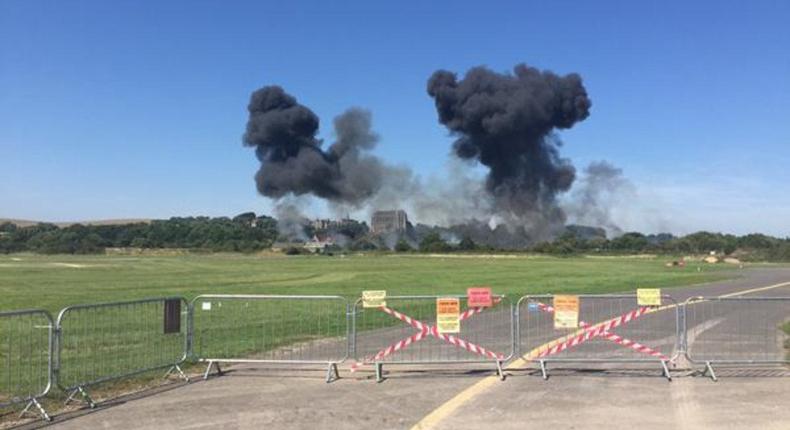 A Hawker Hunter plane crashes at the Shoreham air show 