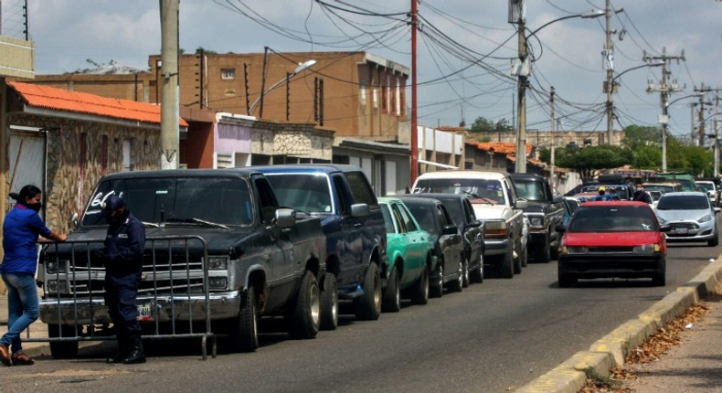 Drivers queue at a gas station in Maracaibo, Venezuela, amid the coronavirus epidemic in July 2020