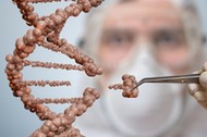 Scientist is replacing part of a DNA molecule. Genetic engineering and gene manipulation concept.