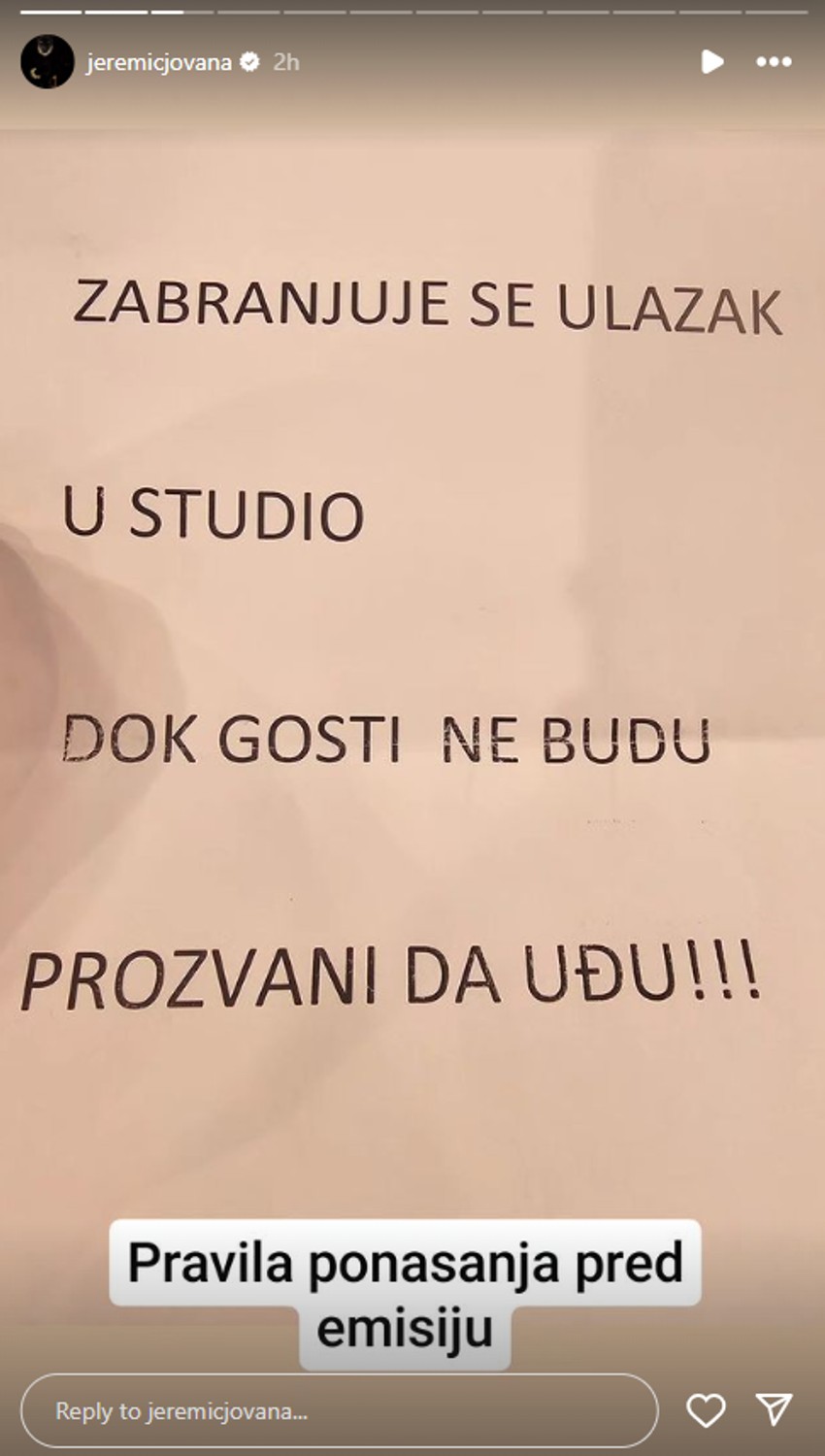 Jovana Jeremić pravila pred emisiju