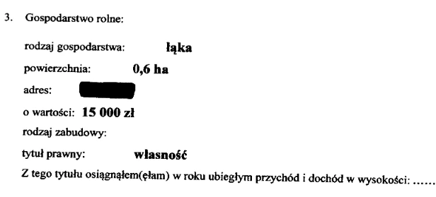 Fragment oświadczenia majątkowego Pawła Kukiza