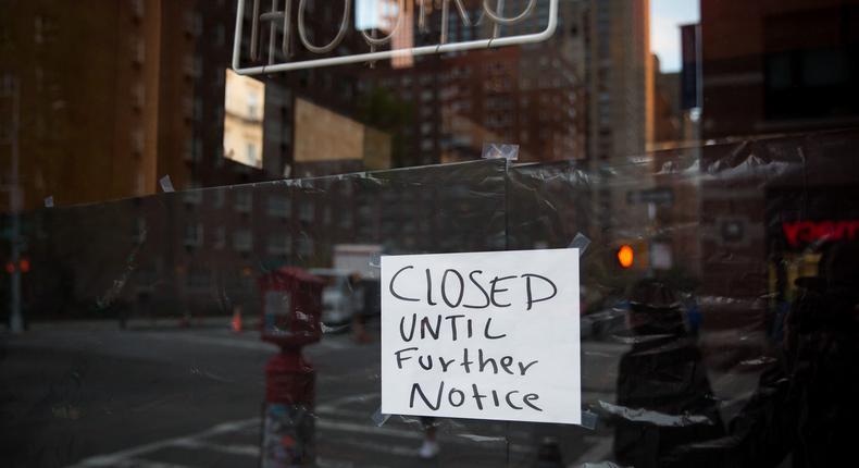 A closed sign in a restaurant in New York on April 16.