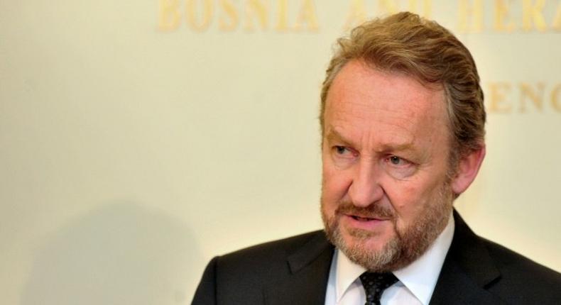 The Muslim Bosniak member of Bosnia and Herzegovina's tripartite presidency, Bakir Izetbegovic, listens to journalists' questions during a press conference, on February 23, 2017 in Sarajevo