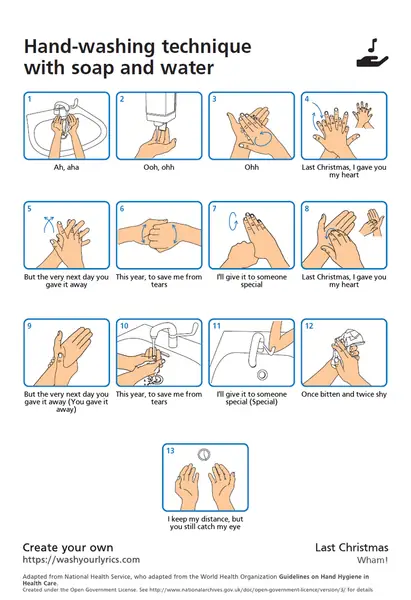 Instrukcja mycia rąk przez 20 sekund do &quot;Last Christmas&quot; Wham!