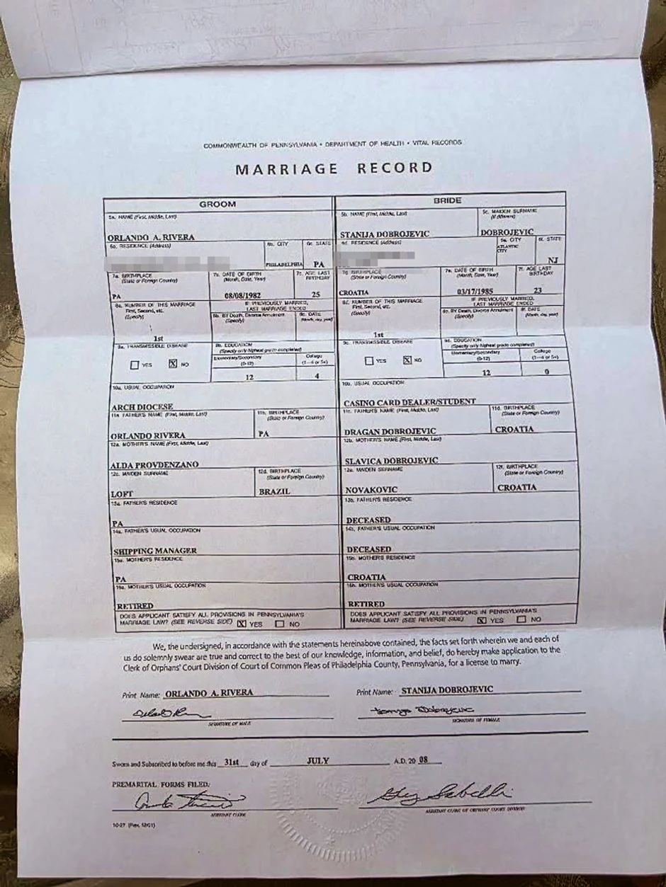 Stanija Dobrojević venčani list