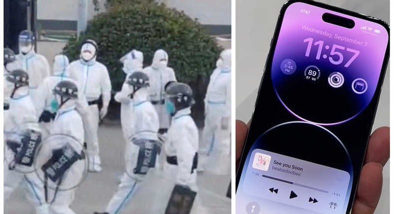 Riot police in protective gear at the Foxconn plant, also known as iPhone City.via Reuters; Mustafa Seven/Anadolu Agency via Getty Images