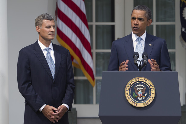 Nowy szef doradców ekonomicznych Białego Domu Alan Krueger i prezydent USA Barack Obama, 29.08.2011, Waszyngton. Fot. Andrew Harrer/Bloomberg