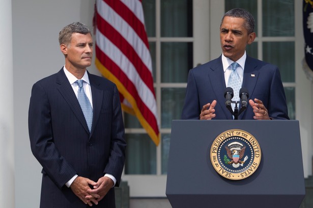 Nowy szef doradców ekonomicznych Białego Domu Alan Krueger i prezydent USA Barack Obama, 29.08.2011, Waszyngton. Fot. Andrew Harrer/Bloomberg