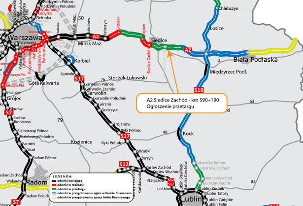 Autostrada A2 na wschód od Warszawy. Źródło: GDDKiA