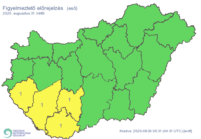 Eső miatt is több megyére riasztás van érvényben hétfőre / Fotó: met.hu