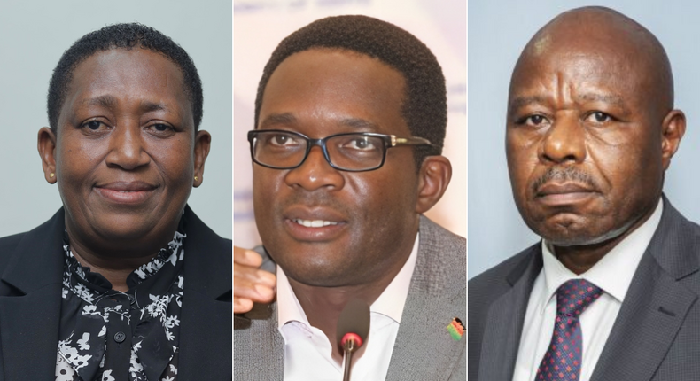 A collage of CA Chairperson Mary Wambui, Ezra Chiloba and PS Edward Kisiang'ani