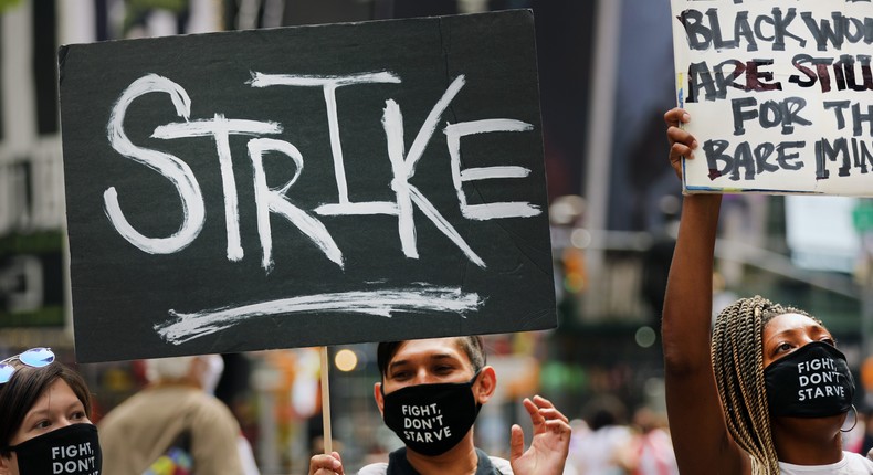 Workers protest unfair conditions in New York City.
