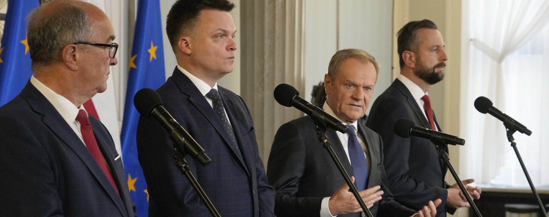 Liderzy opozycji, która chce stworzyć po wyborach nowy rząd (od lewej): Włodzimierz Czarzasty, Szymon Hołownia, Donald Tusk, Władysław Kosiniak-Kamysz