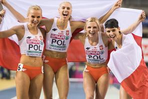 Sztafeta 4x400 m w składzie: Anna Kiełbasińska, Iga Baumgart-Witan, Małgorzata Hołub-Kowalik i Justyna Święty- -Ersetic zdobyła złoty medal halowych mistrzostw Europy w Glasgow, 3 marca 2019 r.