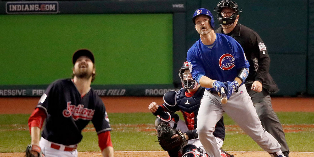 39-year-old Cubs catcher hit a humongous home run in Game 7 — his final game — one inning after his costly error
