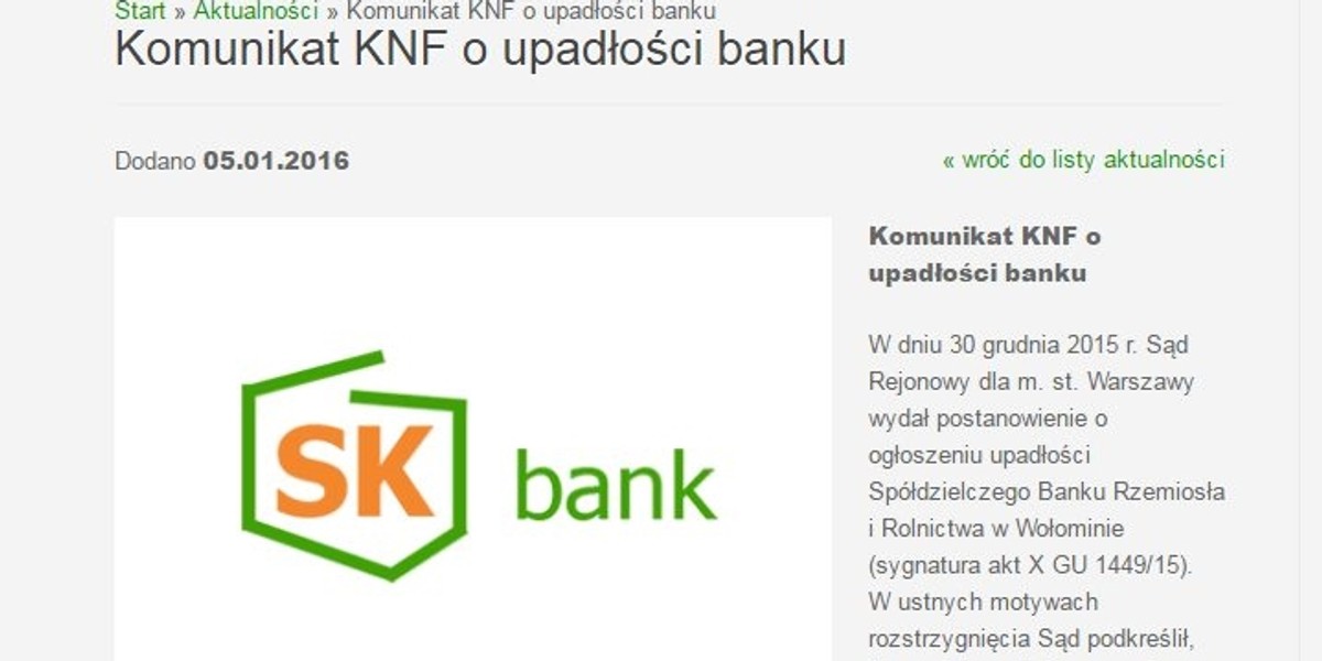 Upadłość SK Banku