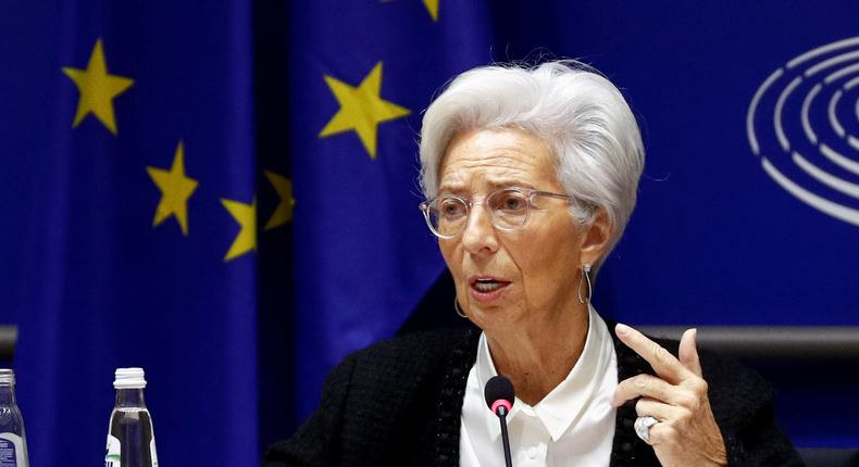 FILE PHOTO: European Central Bank President Christine Lagarde testifies before the European Parliament's Economic and Monetary Affairs Committee in Brussels, Belgium February 6, 2020. REUTERS/Francois Lenoir/File Photo