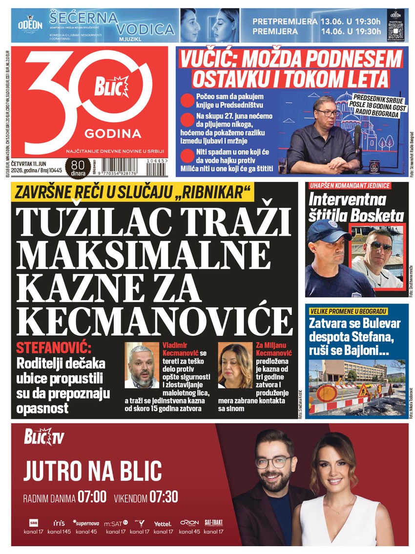 Blic naslovna strana za 11.6.