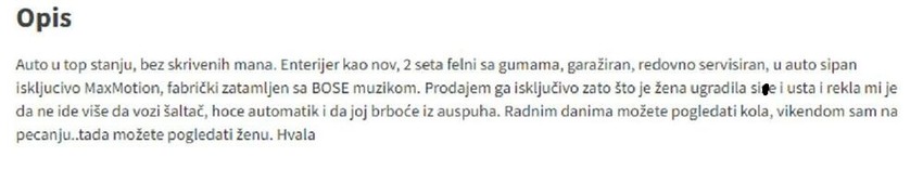 oglas za prodaju automobila