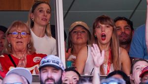 Taylor Swift (right) watches the Kansas City Chiefs game alongside Travis Kelce's mom, Donna Kelce (left).Denny Medley-USA TODAY